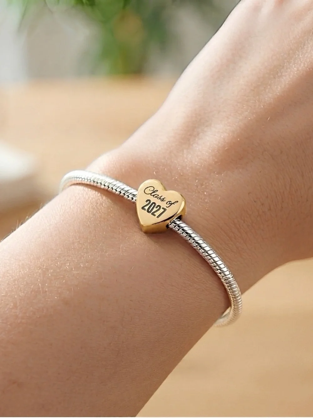 Linx Snake Chain Bracelet with Class of 2027 Graduation Heart Charm